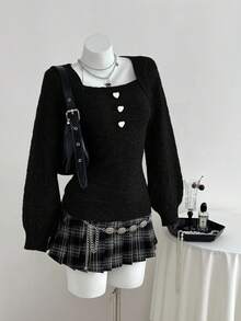 Elamini 可爱心形休闲百搭女式毛衣