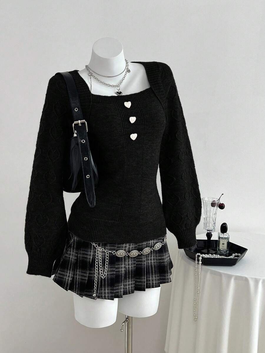 Elamini 可爱心形休闲百搭女式毛衣