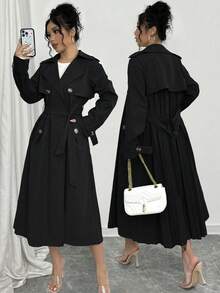 Selianne Women's Casual Solid Color Double-Breasted Long Trench Coat, Autumn Fall Winter Cloth For Women