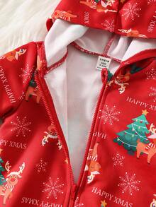 SHEIN 3件套新生儿男女通用圣诞针织卡通图案连帽连体衣，爸爸和我亲子装，婴儿冬季服装 - 彩色 - 查看 5