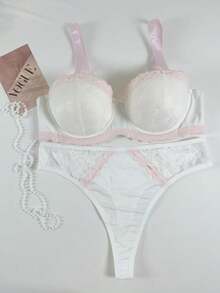 PetitDoll 2件大码蕾丝和网眼衬垫文胸套装 - 白色 - 查看 7
