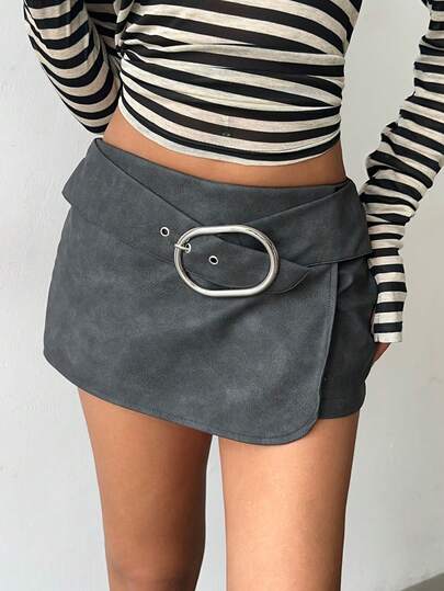 Aloruh 女式性感时尚低腰PU皮革迷你短裙