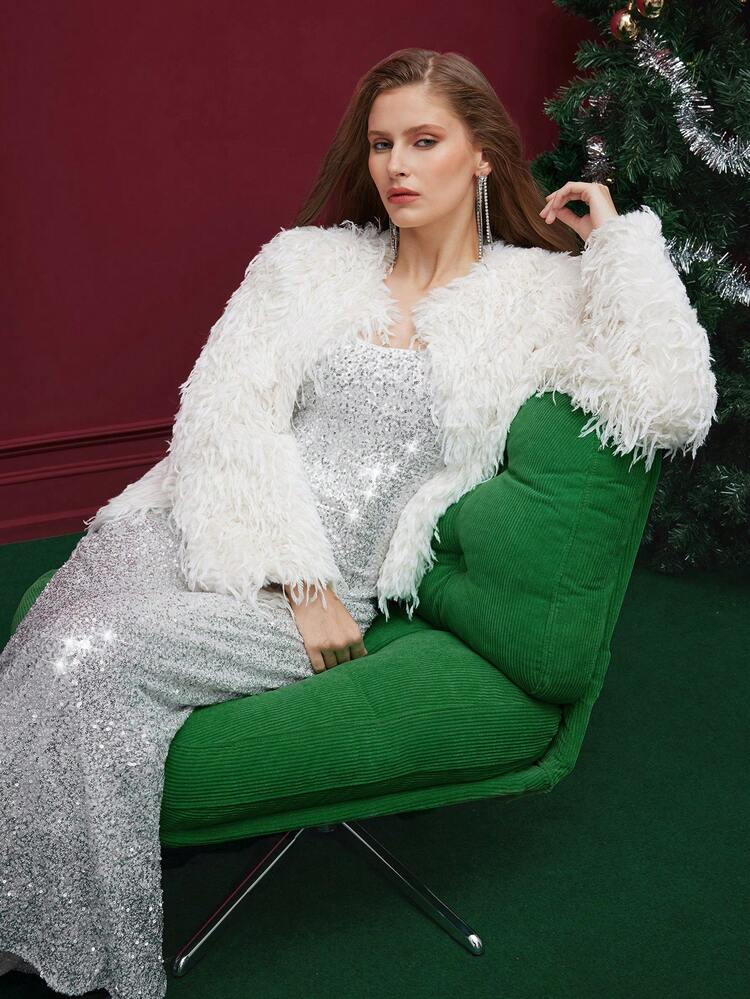 SHEIN Maija Women's Sequin Backless Dress, Fashionable For Party And Gathering Christmas