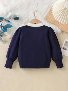 年轻女孩的海军蓝开衫 - 甜美厚重 3D 手工大蝴蝶结装饰，宽松百搭优雅针织长袖毛衣，柔软可爱时尚的女孩外套，适合日常穿着、外出和旅行，非常适合秋冬季 - 藏蓝色 - 查看 2