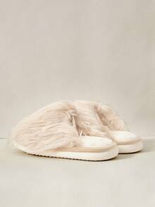 Cuccoo Women's Solid Color Fuzzy Patchwork Casual Slippers - Apricot - View 4