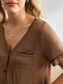 BloomMama Maternity Loungewear - 3/4 Sleeve + 5/8 Length Jumpsuit - Coffee Brown - View 6