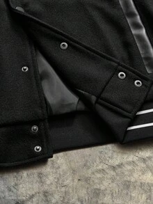 AXEPEAK 男士秋季字母与十字图案长袖单排扣休闲棒球夹克，适合秋冬 - 黑色 - 查看 6