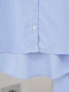 Randig långärmad skjorta och minikjol med blommönster för tonårsflickor, avslappnad outfit - Blått och Vitt - Visa 5