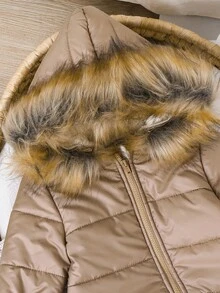 Bộ đồ liền thân có mũ trùm đầu lót nhiệt màu đen dễ thương cho bé trai/bé gái sơ sinh, thích hợp cho hoạt động ngoài trời mùa thu/đông, trượt tuyết - màu nâu - Xem 3