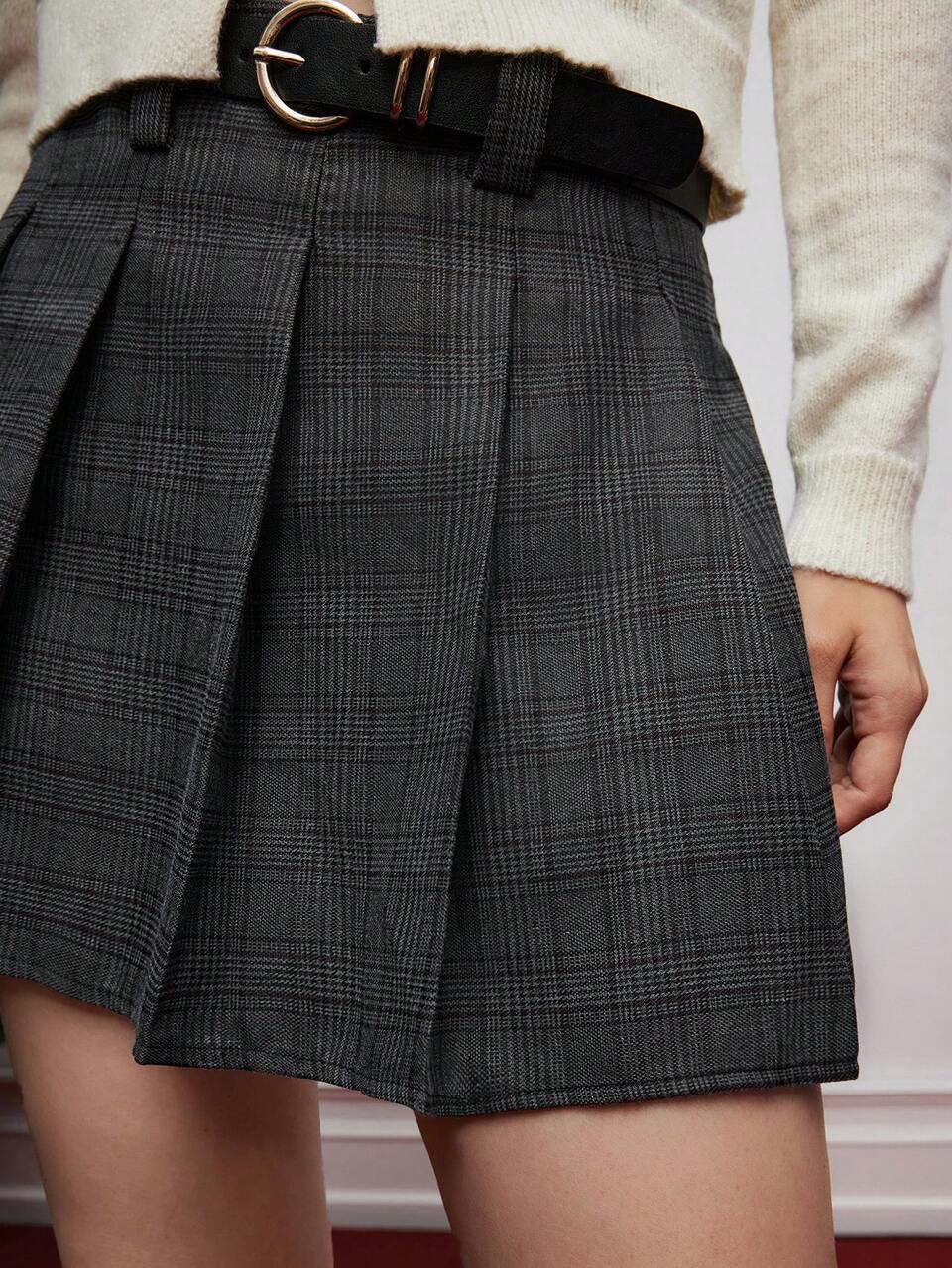 SHEIN Maija Falda minimalista casual de mujer a cuadros y de un solo color, adecuada para uso diario, ir al trabajo, vestimenta casual de negocios, atuendo de oficina elegante, uniforme de maestra