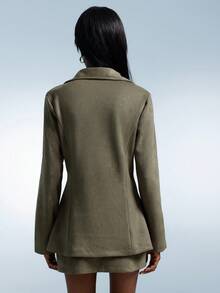 GENKIRA Bộ đồ 2 món thường ngày phong cách Pháp cổ điển, chân váy mini da lộn có dây rút - xanh quân đội - Xem 2