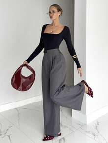 Siren Gaze Women's Casual Loose Solid Color Wide Leg Pants, Suitable For Business And Commute Winter Chic Elegant
