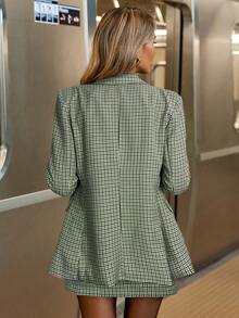 Siren Gaze 女式格子印花纽扣前长袖夹克和迷你裙套装秋冬女装 - 綠色 - 查看 2