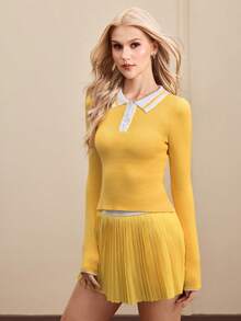 Cheerettes Damski sportowy sweter w kontrastowym kolorze z okrągłym dekoltem, długim rękawem, ściągaczem i zamkiem błyskawicznym do połowy