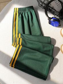 SHEIN Tween 女童休闲百搭百搭日常运动街头撞色腰带宽松运动裤 - 墨綠色 - 查看 2