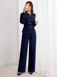 Elenzga Women's Denim Raglan Sleeve Cropped Jacket, Beige