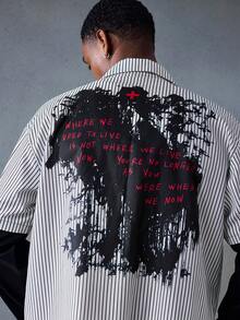 ROMWE MEN Goth 男士秋季时尚条纹拼布衬衫 - 彩色 - 查看 3