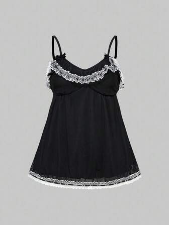 Kawaii Débardeur d'été pour femmes avec empiècement, volants et nœud décoratif