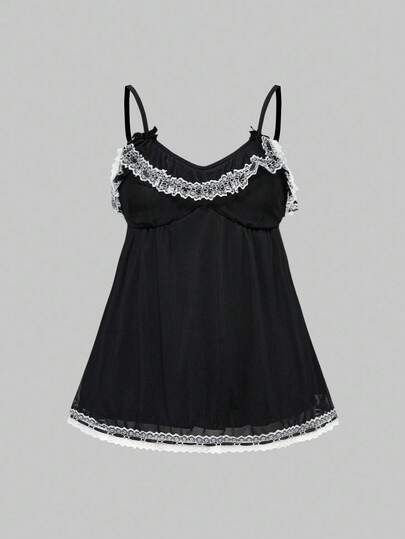 Kawaii Débardeur d'été pour femmes avec empiècement, volants et nœud décoratif