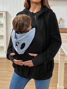 SHEIN Maternity Cartoon Pattern Zip-Up Hooded 3-In-1 Jacket