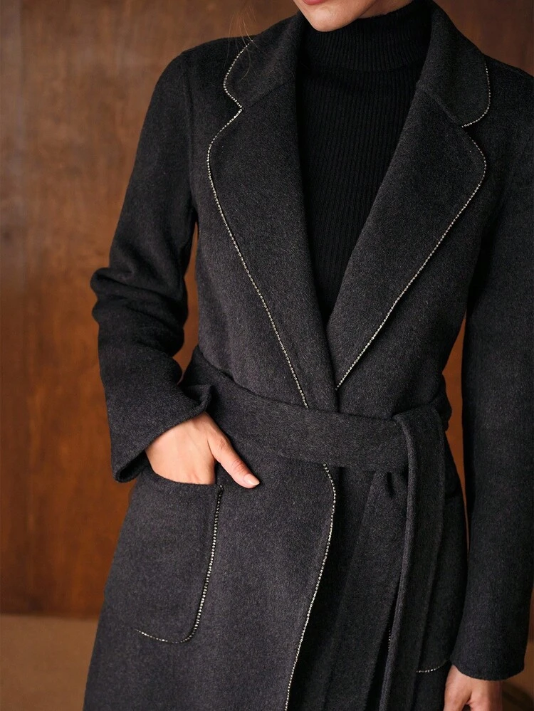 WOOL BELTED POCKET OVERCOAT FOR AUTUMN & WINTER