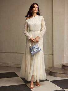 ZEYLAH 亮片不对称腰部超长连衣裙，秋冬