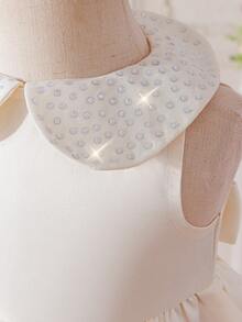 Elegant & Cute Satin Apricot Mesh Collar Dress For Baby Girl