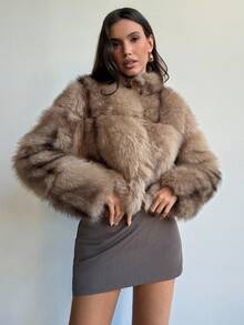 Aloruh Women's Fall/Winter Loose Fit Faux Fur Collar Long Sleeve Jacket, Fashion Winter Coat,Women's Winter Coat ,Women's Winter Jacket,Women's Winter Clothes - Brown - View 2