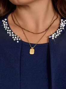 EMERY ROSE 大码女式两件套：优雅水钻装饰圆领 3/4 袖蕾丝拼接镂空刺绣开衫夹克和圆领纯色背心裙，适合所有季节 - 藏蓝色 - 查看 4