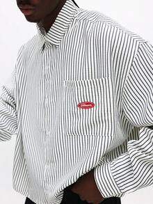 SUMWON 短款长袖条纹纽扣衬衫，翻领设计，适合休闲办公穿着，纯色 - 杏色 - 查看 4