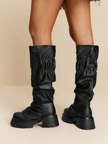 Daringsoles Women's Over-The-Knee Pleated Boots, Chunky Thick Sole Round Toe Comfortable Versatile Fashion Boots, Pant Leg Boots, Riding Boots