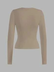 SHEIN EZwear 2 件女士休闲纯色百搭修身长袖 T 恤，适合秋冬季 - 彩色 - 查看 6