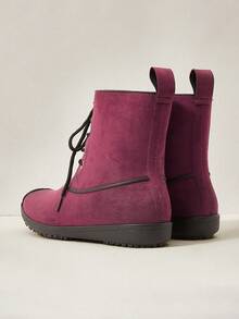 OUTDOORSY Mid-Calf Lace-Up Flat Rain Boots For Christmas And New Year Holiday Vibe Fall And Winter - Burgundy - View 4