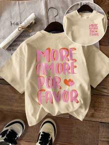 EMERY ROSE Áo thun cổ tròn tay ngắn in hình trái tim và khẩu hiệu mùa hè cỡ lớn dành cho nữ - Màu be - Xem 1