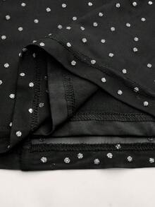 Maija Women's Oblique Shoulder Long Sleeve Fitted Pleated Polka Dot Split Midi Dress - Black - View 10
