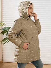 EMERY ROSE 冬季大码女式纯色连帽棉服外套 - 卡其色 - 查看 8