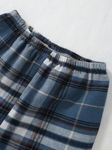 Tween Boy Brown Solid Comfortable Plaid 2 Pieces Pajama Set (Long Pants & Long Sleeve) Fall Winter Boys Lounge Set Plaid Pajama Set