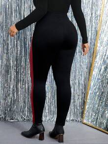 Cravure Plus Size Autumn Fashion Elastic Waist Contrast Color Leggings - Multicolor - View 2