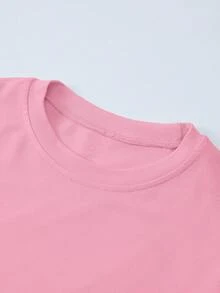 INAWLY 女士纯色圆领长袖简约 T 恤，日常休闲 - 粉色 - 查看 4