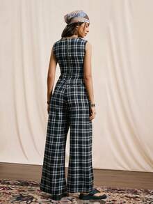 Easelle طقم ملابس علوية قصيرة بلا أكمام وبنطال ذو ساق واسعة مع حزام معدني، طقم نسائي من قطعتين بطراز نومادي قديم - أبيض وأسود - مشاهدة 2