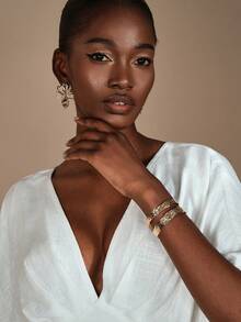 JIAN LASALA 1pc Fashionable Retro Metal Texture Open Bracelet With European And American Style - Gold - View 3