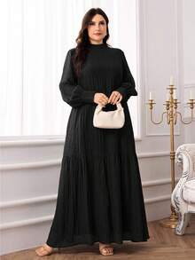 Veilorie Plus Size Elegant Solid Color Dress, Suitable For Party - Black - View 6