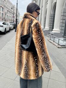 Aloruh 女式动物印花披肩领长袖仿皮草时尚夹克，秋冬仿皮草大衣动物印花大衣仿皮草夹克猎豹印花夹克女式动物印花派对俱乐部服装女式秋季服装万圣节服装万圣节冬装女式万圣节服装女式冬装秋季服装女式秋季服装秋季服装女式秋季服装 - 彩色 - 查看 3