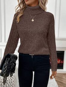 SHEIN Women's Basic Casual Turtleneck Long Sleeve Pullover Sweater, Christmas - Rusty Rose - View 5