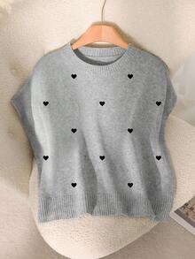 CosyJoli Femmes grande taille Tricot décontracté à col rond avec motif cœur, Automne/Hiver - Gris - Voir 3