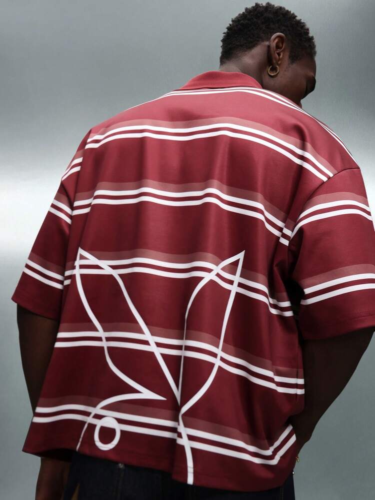 PLAYBOY X SUMWON Crop Fit Men Short Sleeve Striped Polo Shirt With Collar And Button Placket Casual Retro Summer Top