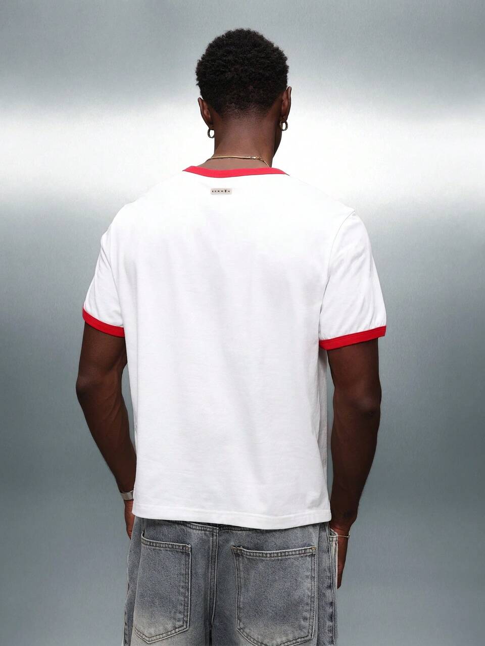 PLAYBOY X SUMWON Men Shrunken Fit Racing Club Print Crew Neck Short Sleeve Tee With Red Contrast Trim