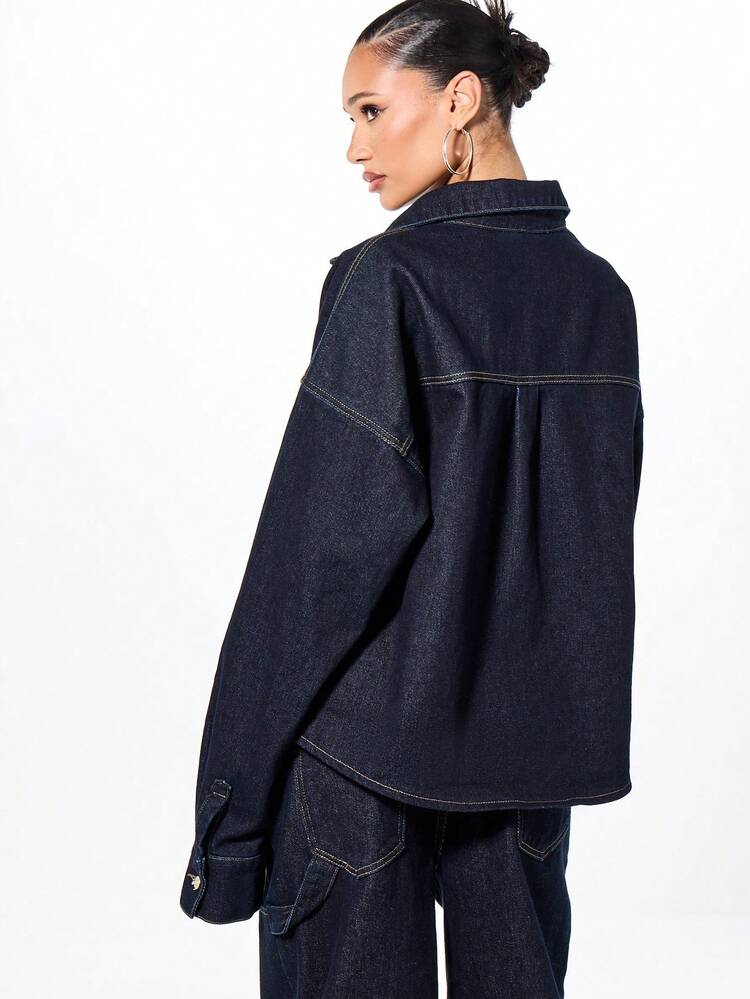 SUMWON WOMEN Raw Indigo Denim Jacket With Gold Buttons