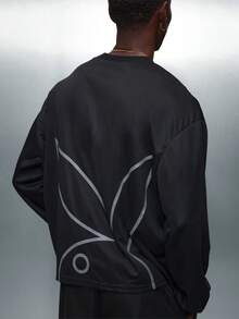 PLAYBOY X SUMWON 短款宽松长袖图案网眼 T 恤休闲圆领黑色街头潮流男女款后背印花兔子标志秋冬时尚 - 黑色 - 查看 5