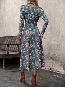 EMERY ROSE Casual Retro Floral Pattern Long Dress For Women